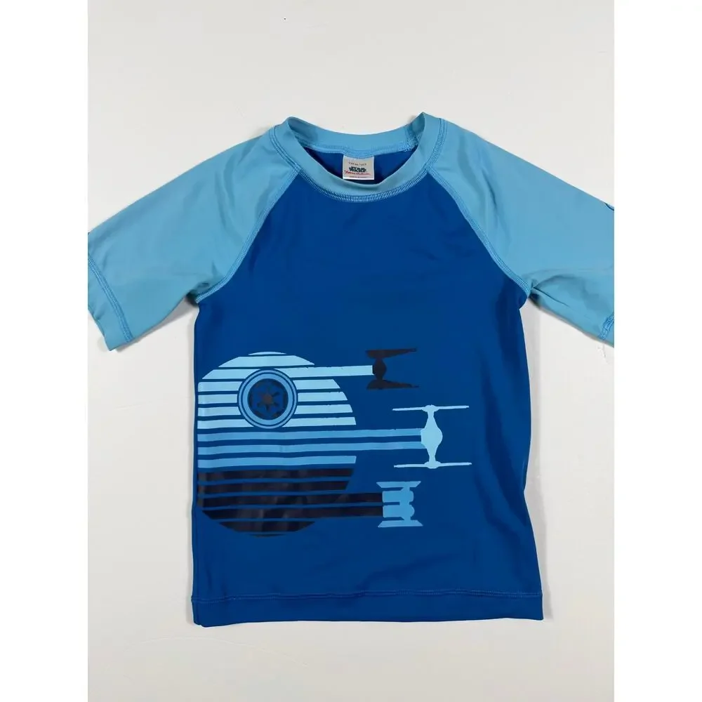 Hanna Andersson Star Wars TIE Fighter Short Sleeve Rash Guard Blue Size 5 swim